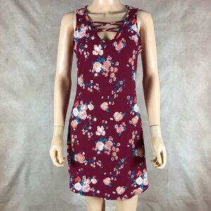 Ultra Flirt Juniors Criss-cross Burgundy Floral Soft Dress NWT Large